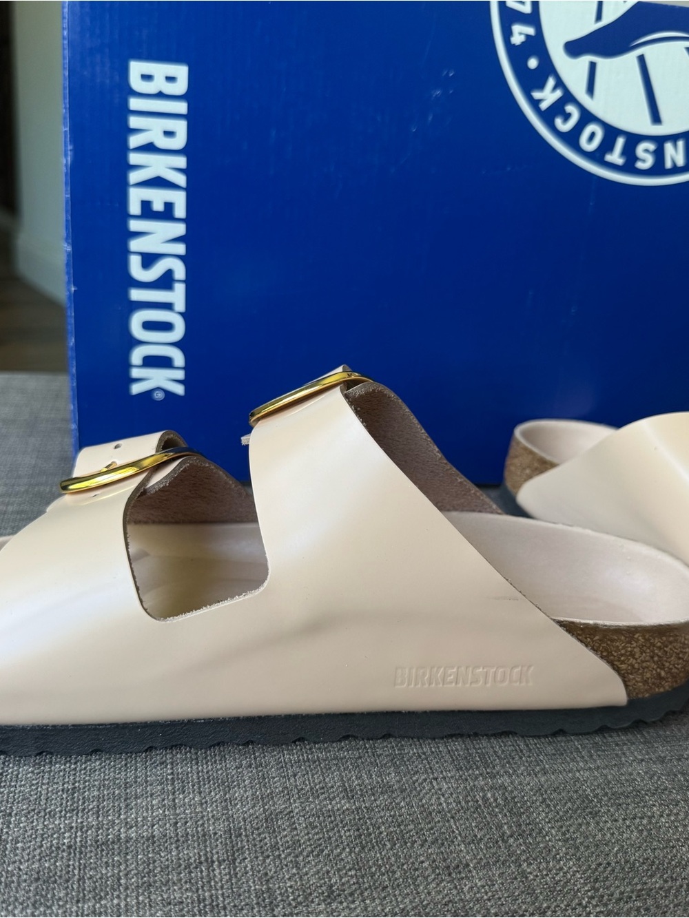 Birkenstock Arizona Big Buckle Sandals 39 high-shine-new beige nib - Picture 5 of 7